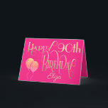 Happy 90th Birthday Name Stylish Script Gold Pink Card<br><div class="desc">Elegant decorative lettering in gold is on a hot pink backdrop to wish a Happy 90th birthday. Happy Birthday is set in an ornate script, and the age is in a cordinating typeface with name in script at the bottom. Easily personalize the name and words inside to your own greeting...</div>