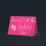 Happy 90th Birthday Name Stylish Script Gold Pink Card<br><div class="desc">Elegant decorative lettering in gold is on a hot pink backdrop to wish a Happy 90th birthday. Happy Birthday is set in an ornate script, and the age is in a cordinating typeface with name in script at the bottom. Easily personalize the name and words inside to your own greeting...</div>