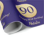 Happy 90th Birthday Navy Blue and Gold Glitter Wrapping Paper<br><div class="desc">Happy 90th Birthday Navy Blue and Gold Glitter Wrapping Paper with personalized name. For further customization,  please click the "Customize it" button and use our design tool to modify this template.</div>