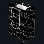 Happy 90th Birthday on black Medium Gift Bag<br><div class="desc">Happy 90th Birthday message in tile pattern on black.
Background colour and message can be edited.</div>