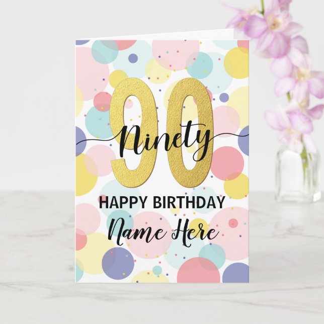 Happy 90th Birthday Pastel Rainbow Gold Woman Card (Orchid)