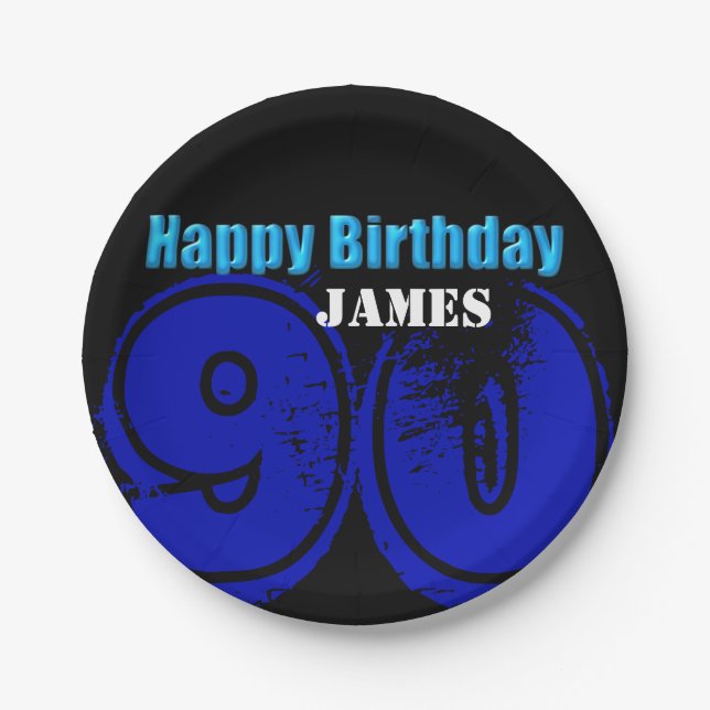 Happy 90th Birthday Personalized Paper Plates (Front)