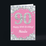 Happy 90th Birthday Pink and Silver Glitter Card<br><div class="desc">Happy 90th Birthday Pink and Silver Glitter Card with personalized name. For further customization,  please click the "Customize it" button and use our design tool to modify this template.</div>