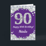 Happy 90th Birthday Purple and Silver Glitter Card<br><div class="desc">Happy 90th Birthday Purple and Silver Glitter Card with personalized name. For further customization,  please click the "Customize it" button and use our design tool to modify this template.</div>