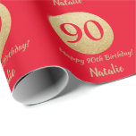 Happy 90th Birthday Red and Gold Glitter Wrapping Paper<br><div class="desc">Happy 90th Birthday Red and Gold Glitter Wrapping Paper with personalized name. For further customization,  please click the "Customize it" button and use our design tool to modify this template.</div>