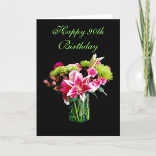 Happy 90th Birthday, Stargazer Lily Bouquet Card