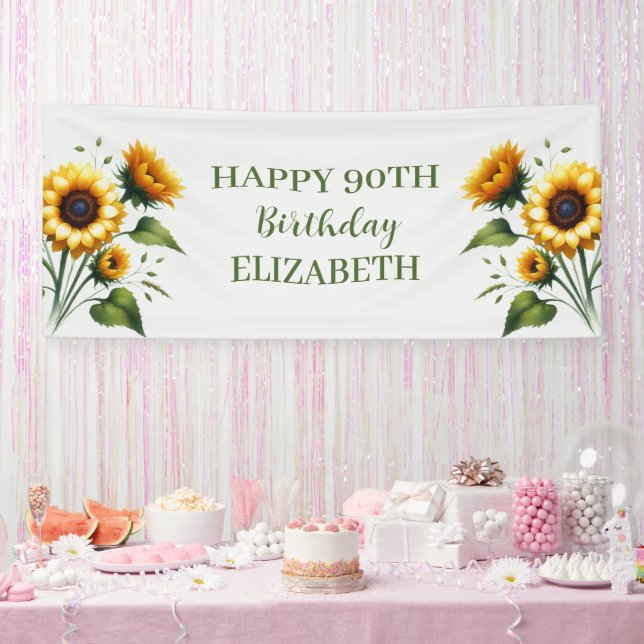 Happy 90th Birthday Sunflowers Yellow Flowers Banner (Party)