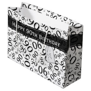 Happy 90th Random Number Pattern Black/White Large Gift Bag