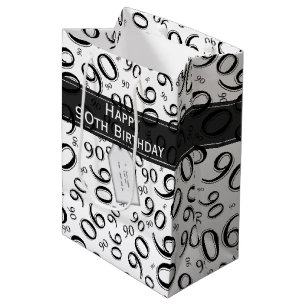 Happy 90th Random Number Pattern Black/White Medium Gift Bag