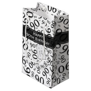 Happy 90th Random Number Pattern Black/White Small Gift Bag