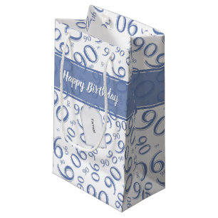Happy 90th Random Number Pattern Blue/White Small Gift Bag