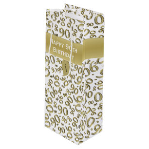 Happy 90th Random Number Pattern Gold/White Wine Gift Bag