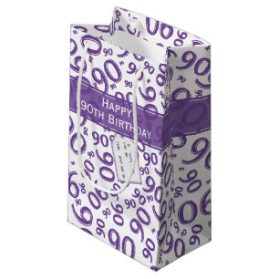 Happy 90th Random Number Pattern Purple/White Small Gift Bag
