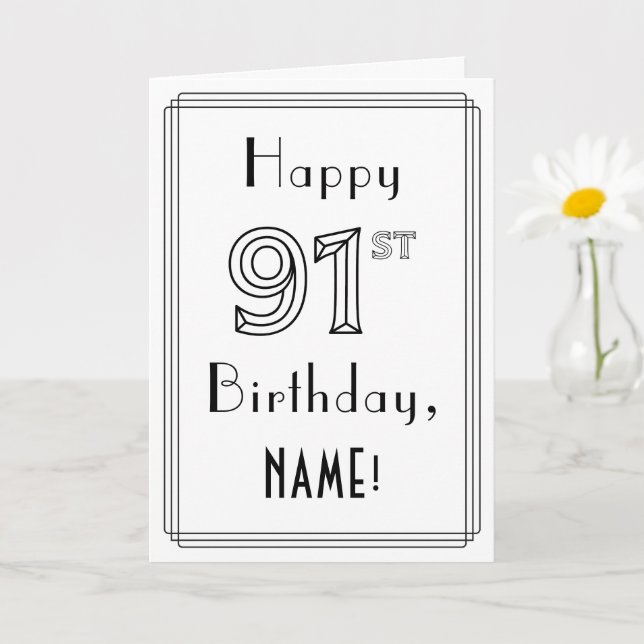 Happy 91st Birthday, Art Deco Style w/ Custom Name Card (Small Plant)