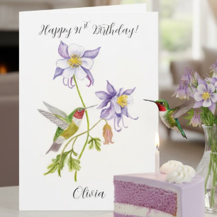 Happy 91st Birthday Columbine with Hummingbird Card