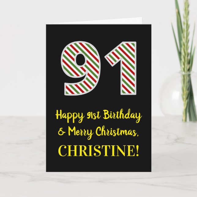 Happy 91st Birthday & Merry Christmas, Custom Name Card (Front)