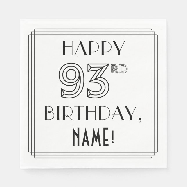 HAPPY 93RD BIRTHDAY; Art Deco Style; Custom Name Napkin (Front)
