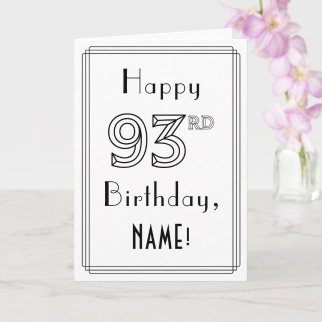 Happy 93rd Birthday, Art Deco Style w/ Custom Name Card (Orchid)