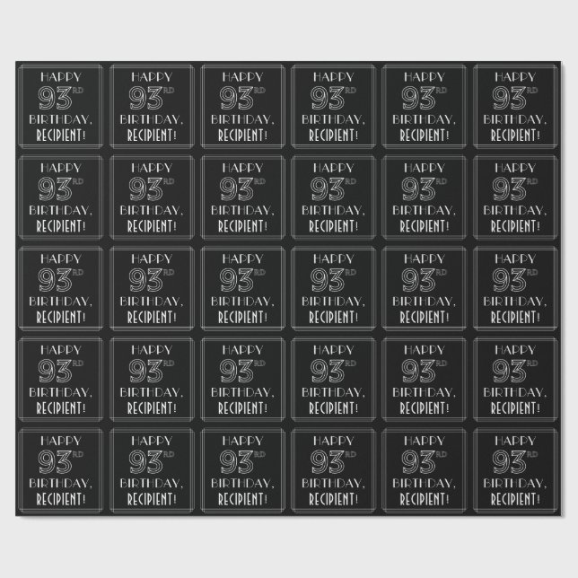 HAPPY 93RD BIRTHDAY; Art Deco Style w/ Custom Name Wrapping Paper (Flat)