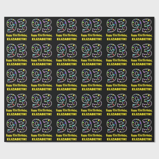 Happy 93rd Birthday, Fun Colourful Stars Pattern 9 Wrapping Paper (Flat)