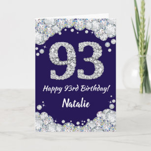 Happy 93rd Birthday Navy Blue and Silver Glitter Card