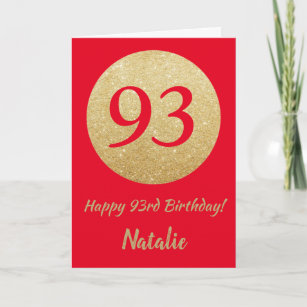 Happy 93rd  Birthday Red and Gold Glitter Card