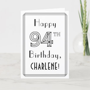 Happy 94th Birthday, Art Deco Style w/ Custom Name Card