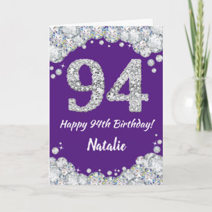 Happy 94th Birthday Purple and Silver Glitter Card
