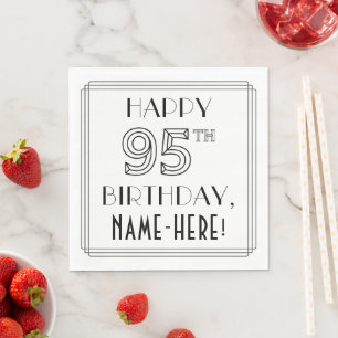 HAPPY 95TH BIRTHDAY; Art Deco Style; Custom Name Napkin