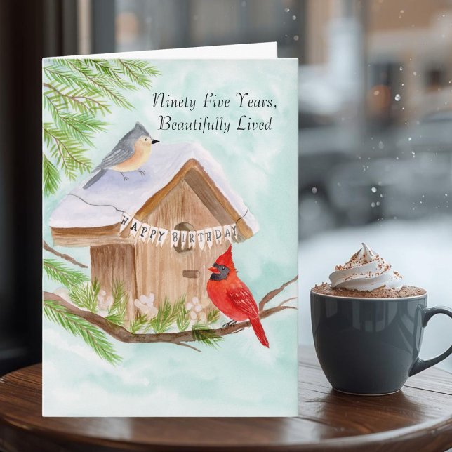  Happy 95th Birthday Birds at Birdhouse Card (Creator Uploaded)