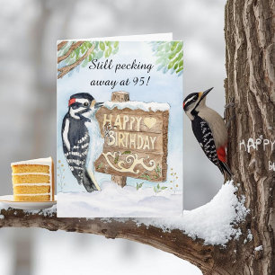 Happy 95th Birthday Downy Woodpecker Card