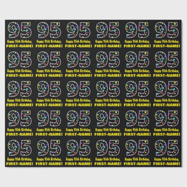 Happy 95th Birthday, Fun Colourful Stars Pattern 9 Wrapping Paper (Flat)