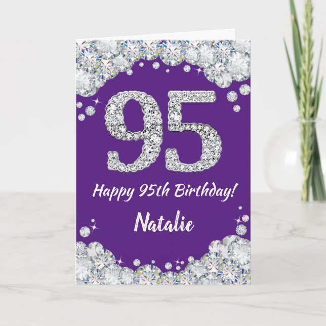 Happy 95th Birthday Purple and Silver Glitter Card (Front)