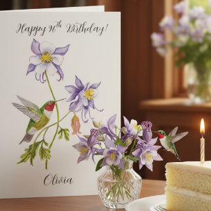 Happy 96th Birthday Columbine with Hummingbird Card