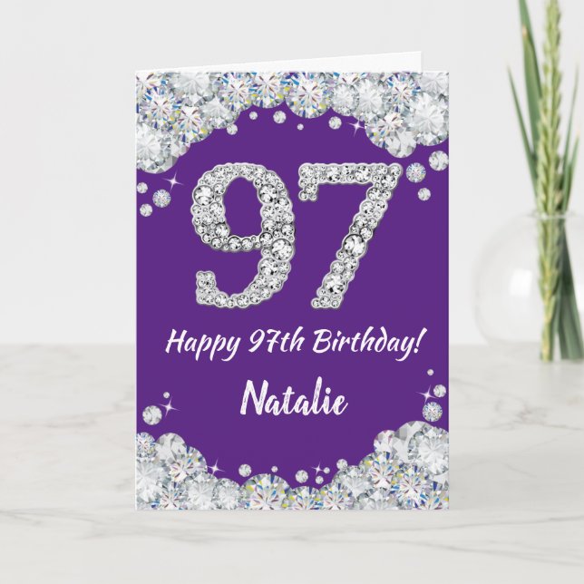 Happy 97th Birthday Purple and Silver Glitter Card (Front)