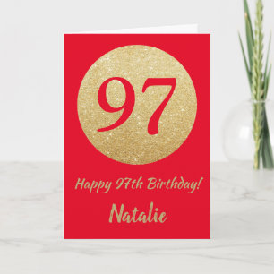 Happy 97th Birthday Red and Gold Glitter Card