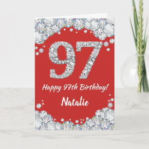 Happy 97th Birthday Red and Silver Glitter Card