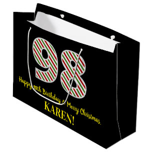 Happy 98th Birthday & Merry Christmas, Custom Name Large Gift Bag