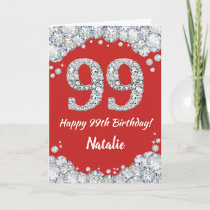 Happy 99th Birthday Red and Silver Glitter Card