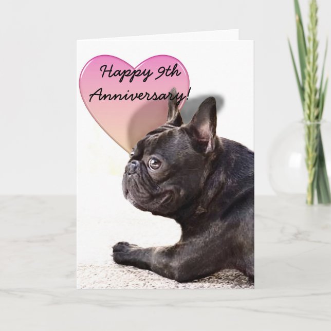 Happy 9th Anniversary French Bulldog greeting card (Front)