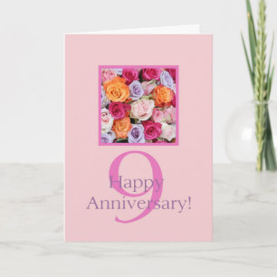 Happy 9th Anniversary roses Postcard