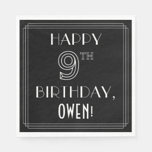 HAPPY 9TH BIRTHDAY; Art Deco Style; Custom Name Napkin