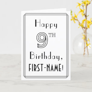 Happy 9th Birthday, Art Deco Style w/ Custom Name Card