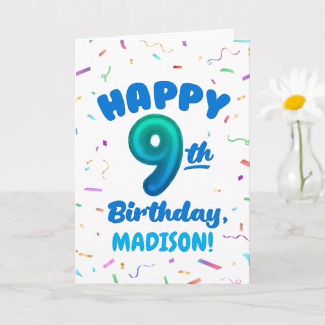 Happy 9th Birthday Card with Custom Name (Small Plant)