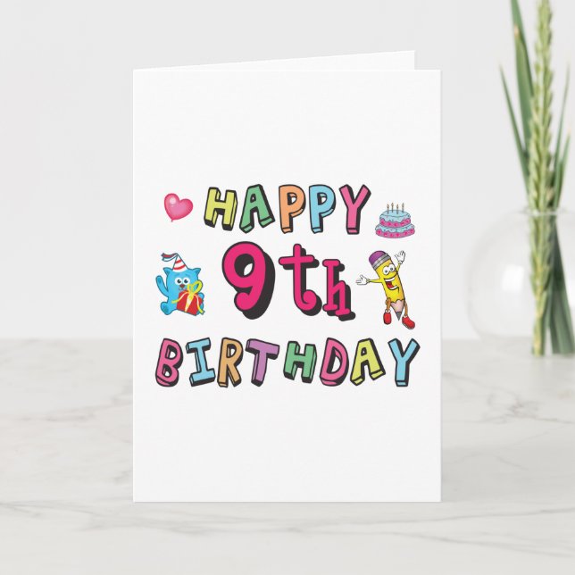 Happy 9th Birthday for 9 year old Kids B-day Card (Front)