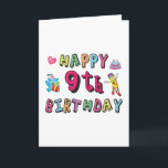 Happy 9th Birthday for 9 year old Kids B-day Card<br><div class="desc">Happy 9th Birthday. Funny,  cute and lovely Kids Birthday design with lovely teddy bear holding a gift and a funny pencil writing the birthday wishes. A perfect match for Kids and Teens.</div>