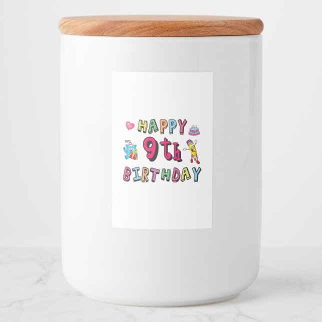 Happy 9th Birthday for 9 year old Kids B-day Food Label (Front)