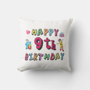 Happy 9th Birthday for 9 year old Kids B-day Throw Pillow