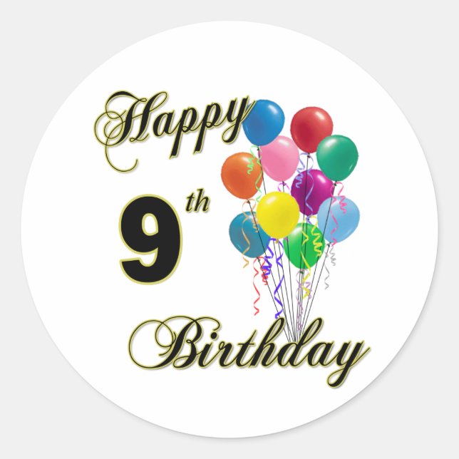 Happy 9th Birthday Gifts and Birthday Apparel Classic Round Sticker (Front)