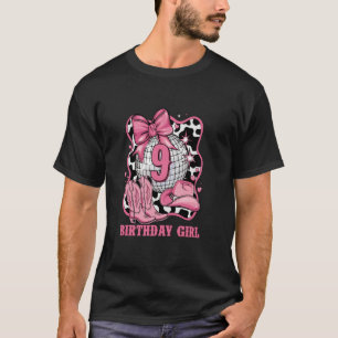 Happy 9th Birthday Girl Bow Rodeo Western Cowgirl T-Shirt
